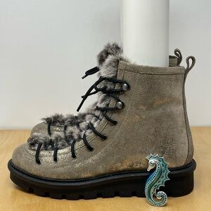 Seychelles Gold Metallic Leather/Faux Fur Cooperation Combat Boots Size 7